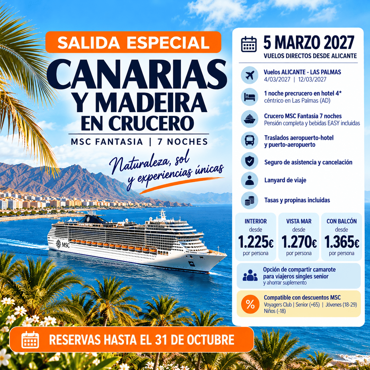 CANARIAS MSC FANTASIA 5.3.27 LPA - 1.1 rva 31.10 Salidas Especiales AG VIAJES